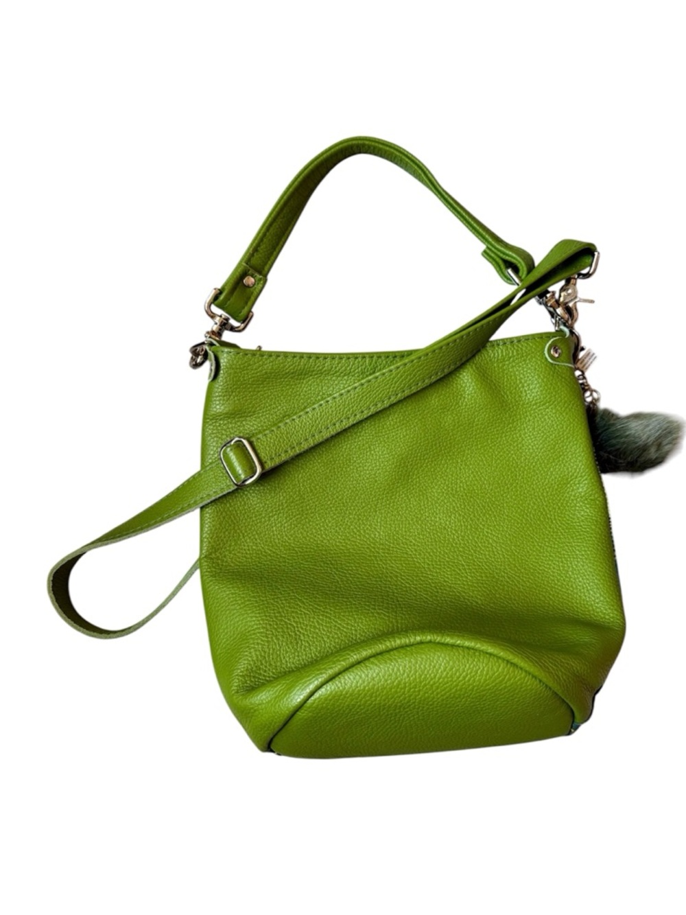 Willow + Luna Green leather fabric bucket bag Mt. Jumbo Alaska NWOT - Picture 4 of 12